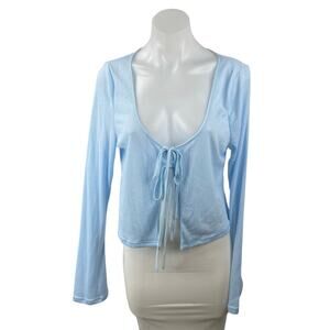 Princess Polly Barbaro Blue Long Sleeve Tie Crop Bolero Cardigan Sweater Top 0